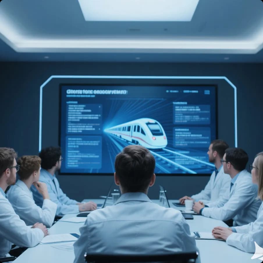 Modern city skyline with high-speed rail